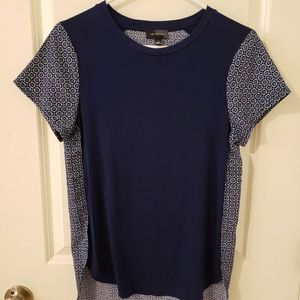 The Limited | Navy Blue Patterned High Low Top